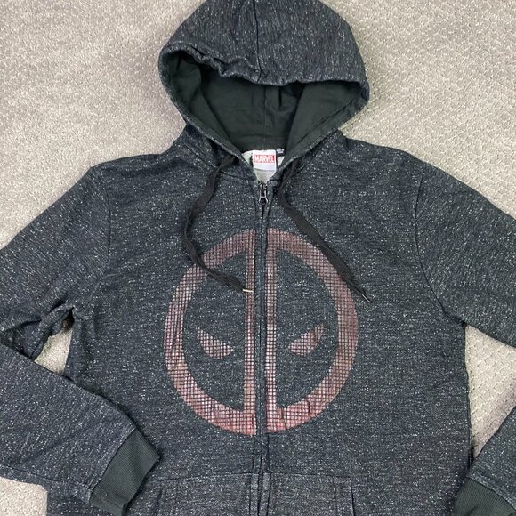Deadpool Hoodie Men's Large Fits Like a Medium Marvel Comics Full Zip Up Gray - Picture 2 of 11